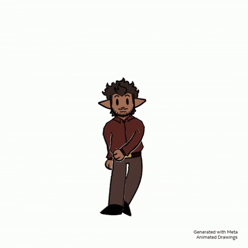 a cartoon of a man with a beard is standing with his arms outstretched on a white background .