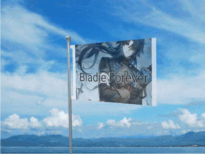 a flag with a picture of a girl and the words blade forever on it