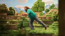 a man in a blue shirt is running in a video game .