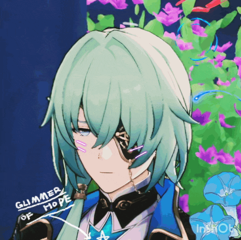 a drawing of a person with green hair and the words glimmer of hope on the bottom