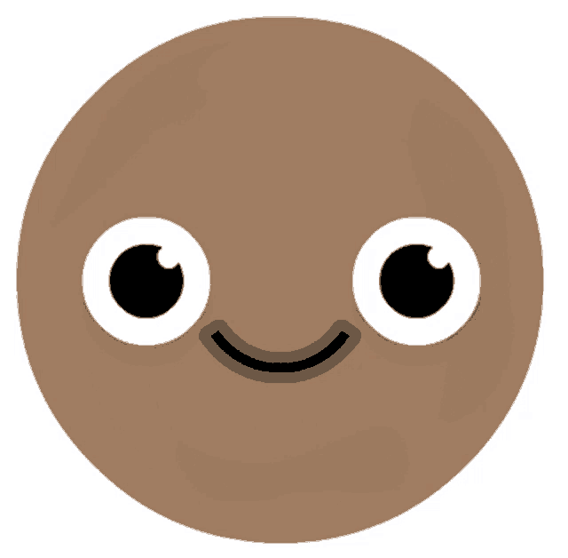 a brown circle with big eyes and a smile on it