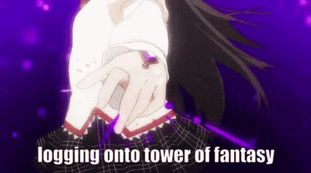 a picture of a girl with the words logging onto tower of fantasy