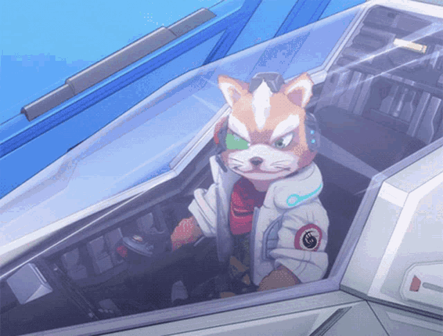a cartoon character is sitting in the cockpit of an airplane