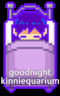 a pixel art of a person in a bed with the words goodnight kinnieaquarium written on it