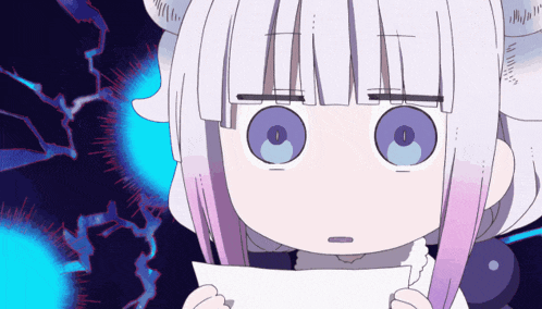 a girl with white hair and purple ears holds a piece of paper
