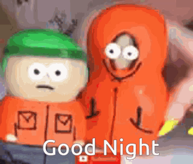 two south park characters are standing next to each other and the words good night are visible