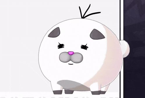 a cartoon drawing of a sheep with a pink nose and eyes closed