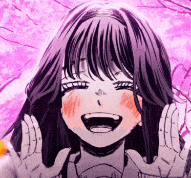 a drawing of a girl with purple hair and a purple background