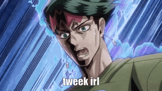 a close up of a cartoon character with the words tweek irl written on the bottom .