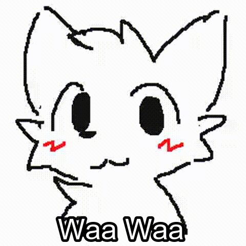 a black and white drawing of a cat with the words waa waa on the bottom .