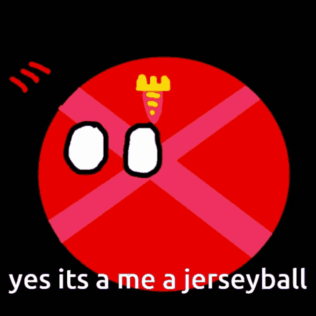 a yellow and red circle with the words yes its a me a jerseyball
