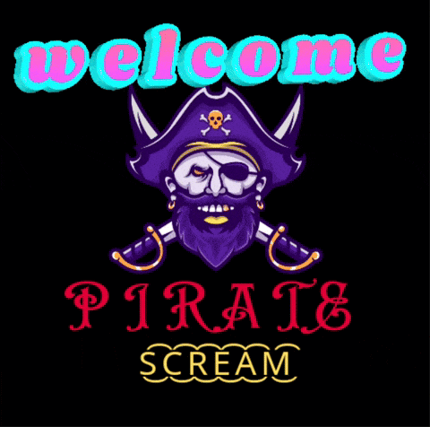 a poster that says welcome pirate scream with a picture of a pirate