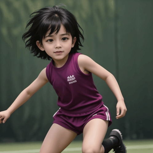 a little girl wearing a purple tank top that says aaa rabo digital