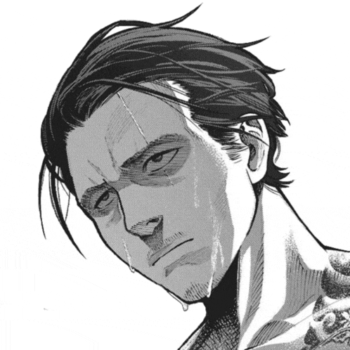 a black and white drawing of a man 's face with tears running down his face