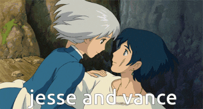 a couple of anime characters with the words jesse and vance written below them