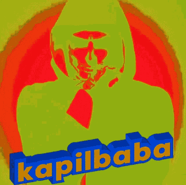 a skeleton in a hoodie with the word kapilbaba written in blue