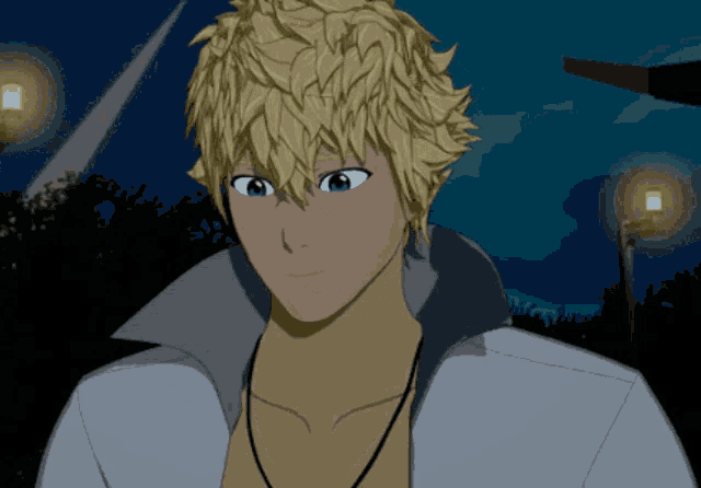 a cartoon character with blonde hair and blue eyes is smiling