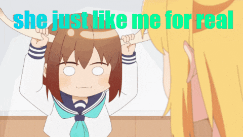 a cartoon of a girl with the words she just like me for real behind her