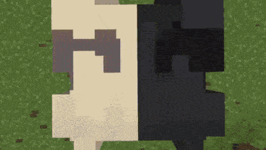 an aerial view of a minecraft map with a black and white block in the middle