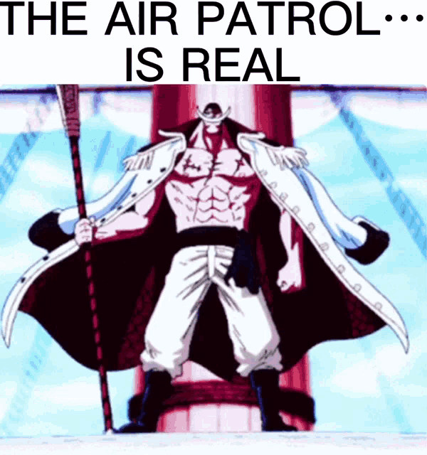a picture of a man holding a spear with the words " the air patrol is real " above him
