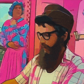 a cartoon of a man with a beard and glasses