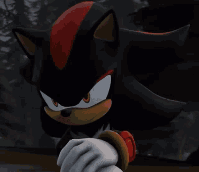 shadow the hedgehog from the video game sonic the hedgehog is standing in a dark forest