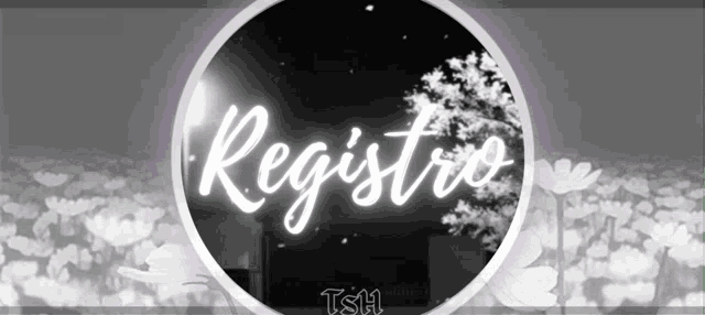 a black and white photo with the word registro in white