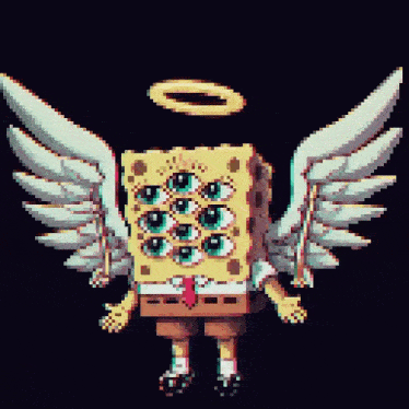 a pixel art of spongebob with wings and a halo on his head .