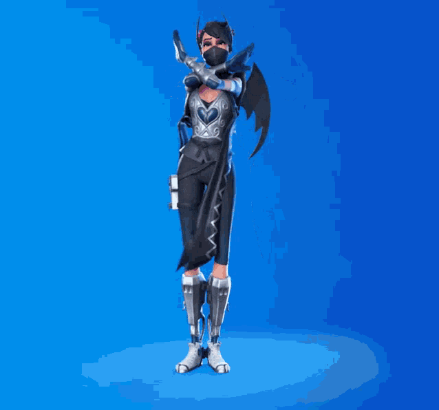 a video game character is jumping in the air with a blue background