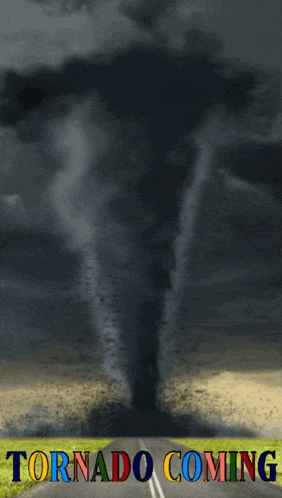 a poster of a tornado coming down the road