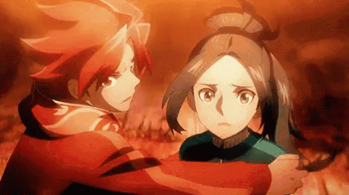a man and a woman are hugging each other in a cartoon .