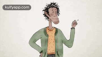 a cartoon of a man smoking a cigarette with a kulfyapp.com logo in the corner