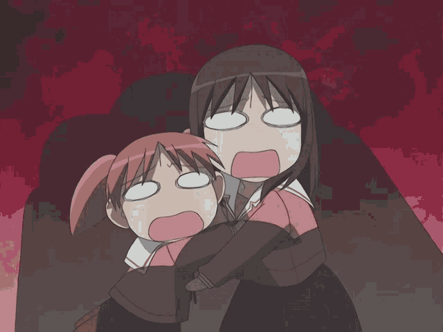 a cartoon of two girls with their mouths open