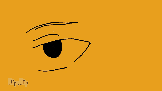 a drawing of a person 's eye with a red pupil on a yellow background