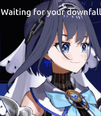 a picture of a girl with the words waiting for your downfall