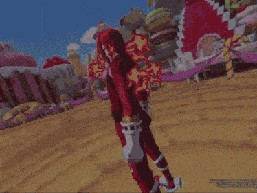 a video game screen shows a cartoon character with red swirls coming out of their mouth