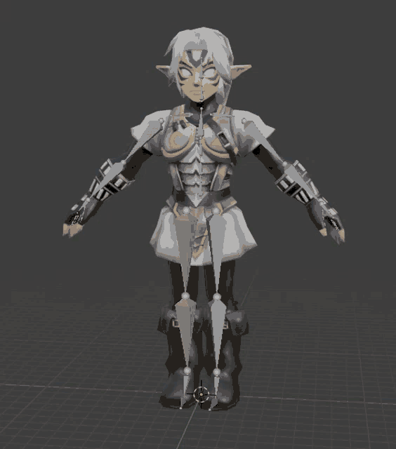 a 3d model of a knight with a sword on his chest