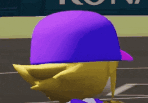 a cartoon character is wearing a purple hat and a bow tie