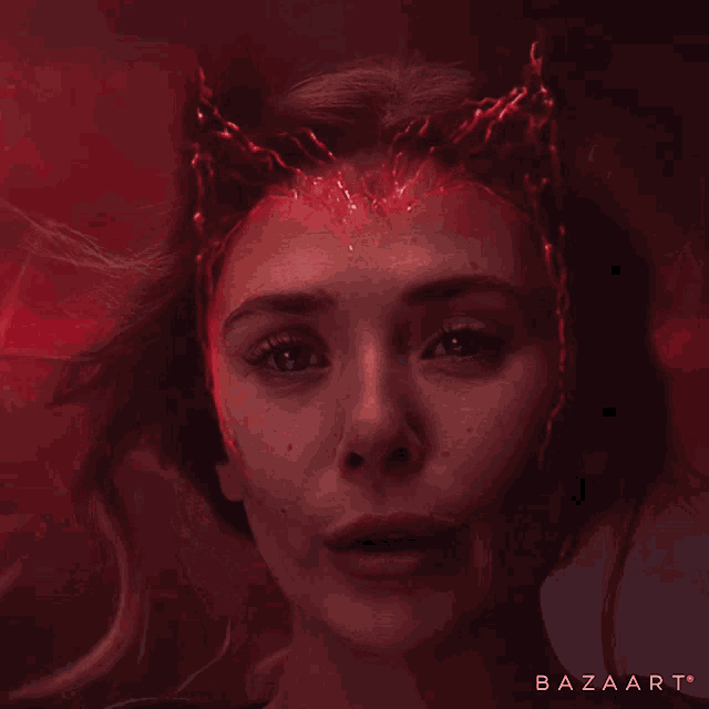 a close up of a woman 's face with the words bazaart on the bottom right