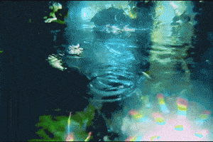 a painting of a person swimming in a pool of water