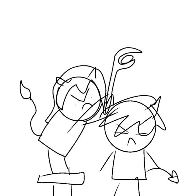 a black and white drawing of a clock and a devil