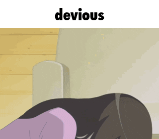 a cartoon of a person laying on a couch with the word devious above them