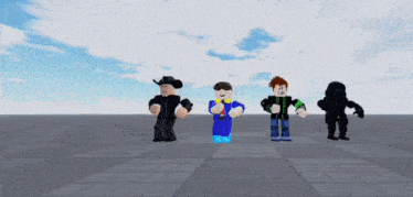 a group of roblox characters standing in a row
