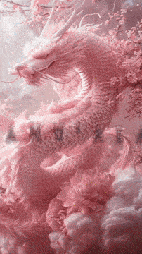 a pink dragon is surrounded by pink flowers and clouds and the word nuzzle is on the bottom