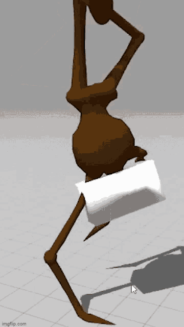 a cartoon character is doing a handstand while holding a white block .