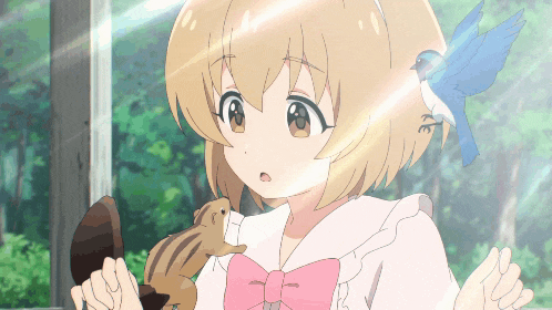 a girl with a squirrel and a blue bird on her shoulder