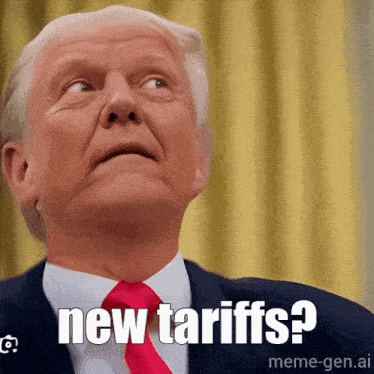 a man in a suit and tie says " new tariffs ? "
