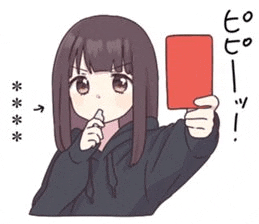 a girl is holding a red card in her hand and making a silence gesture .