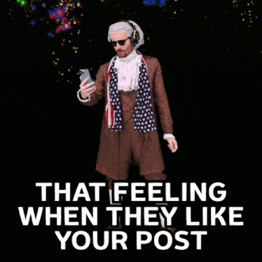 a man in a suit and tie is holding a cane with the words that feeling when they like your post behind him