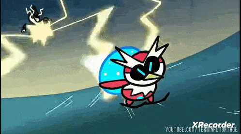 a cartoon of a bird being struck by lightning with youtube.com in the corner